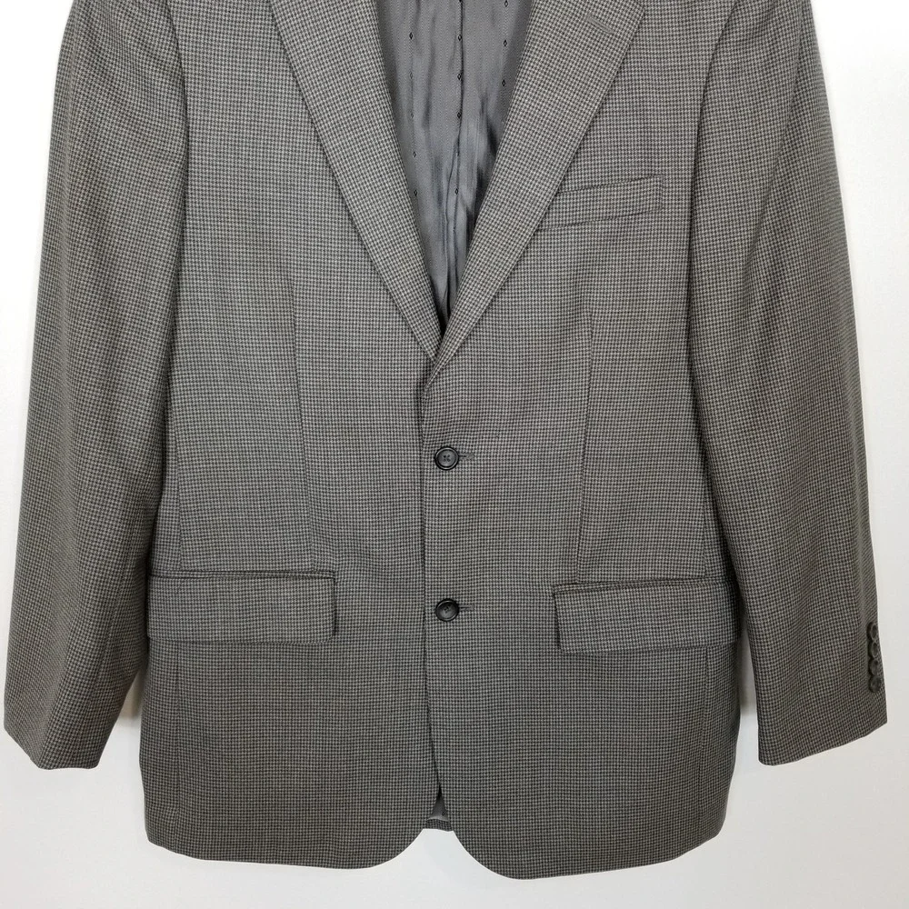 Joseph & Feiss  Men  100% Wool Blazer Jacket Sz 40‎ L  Houndstooth Brown Preppy